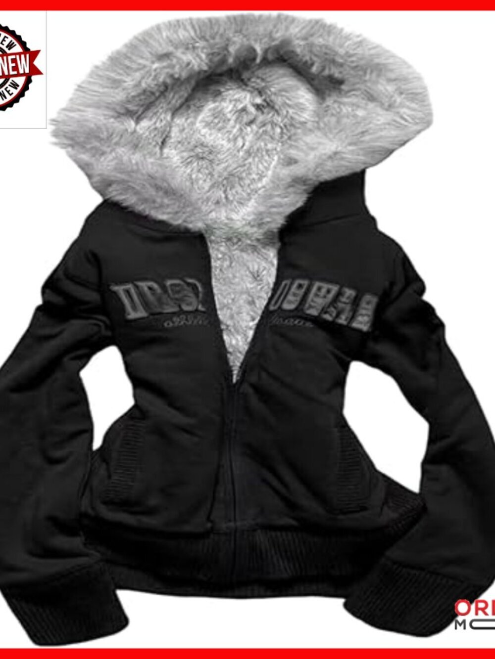 Polyester Zip Hoodie Jacket with Fur Trim, Aviator Style, Straight Fit